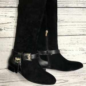 MARIO ROSSINI Black Leather Suede Riding Boots